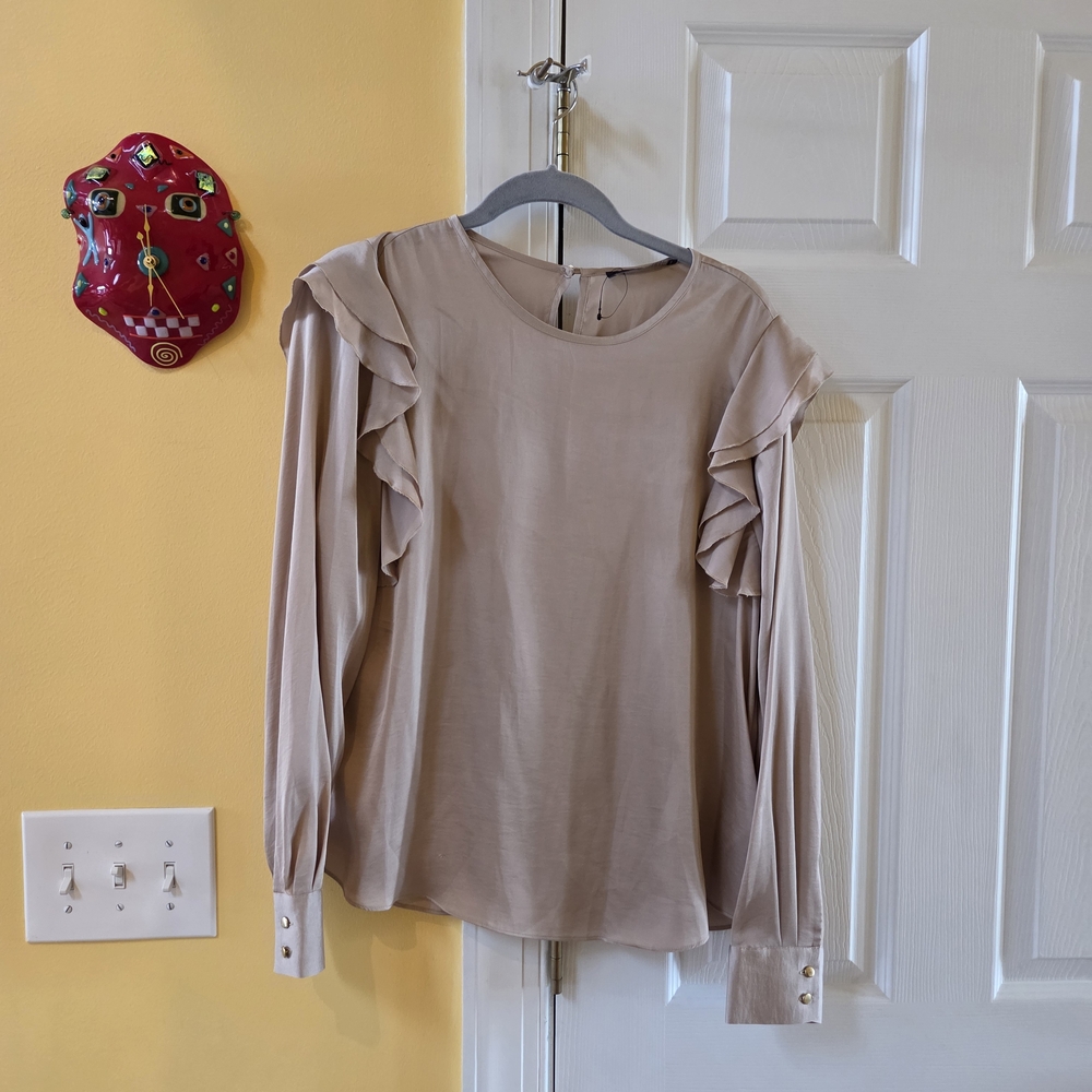 Elegant Beige Ruffle Sleeve Top